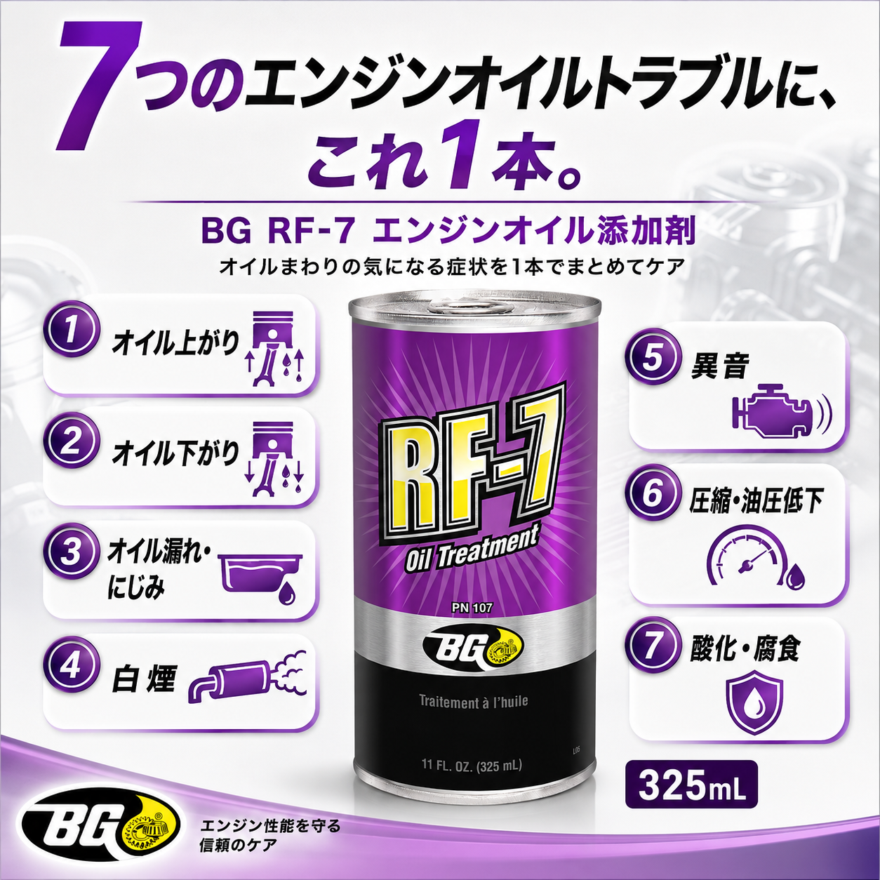 RF-7｜エンジンオイル添加剤 325ml 製品説明 1／8